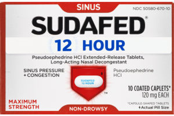 Sudafed 12 Hour Coated Caplets Maximum Strength 10 Tabs