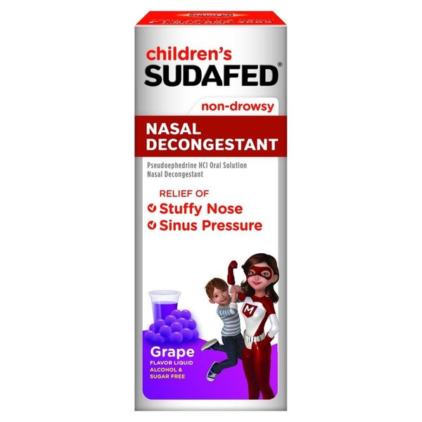 Children's Sudafed Nasal Decongestant Non-Drowsy Grape. 4fl oz