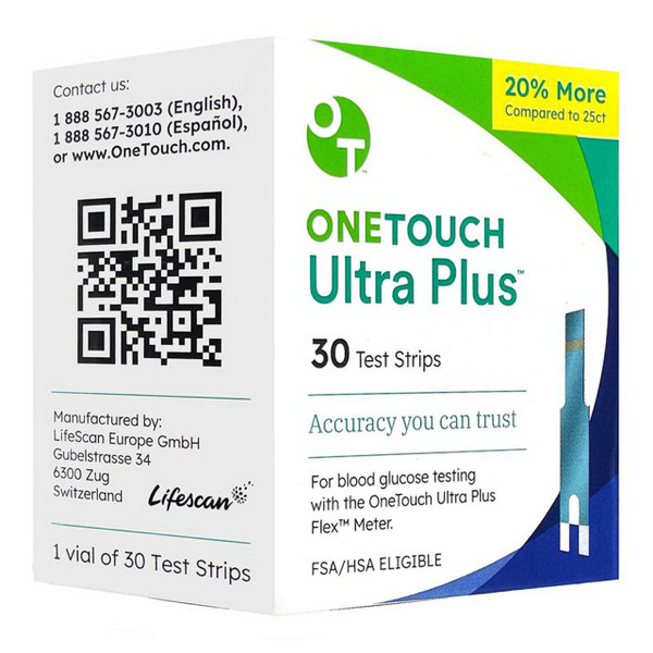 Onetouch Ultra Plus Flex Diabetic Test Strips for Blood Sugar Monitor, 30 Ea