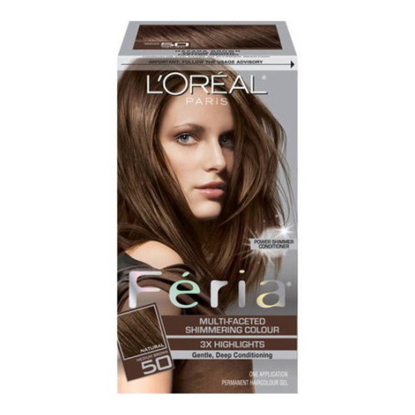 Loreal Feria Multi Faceted Shimmering Haircolor, 50 Medium Brown - Kit