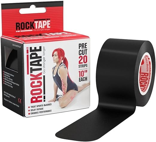 RockTape Kinesiology Tape, 10" Pre-Cut Strips, Black