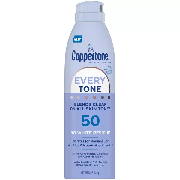 Coppertone Every Tone Sunscreen Spray SPF 50 for Diverse Skin Tones, 5 oz