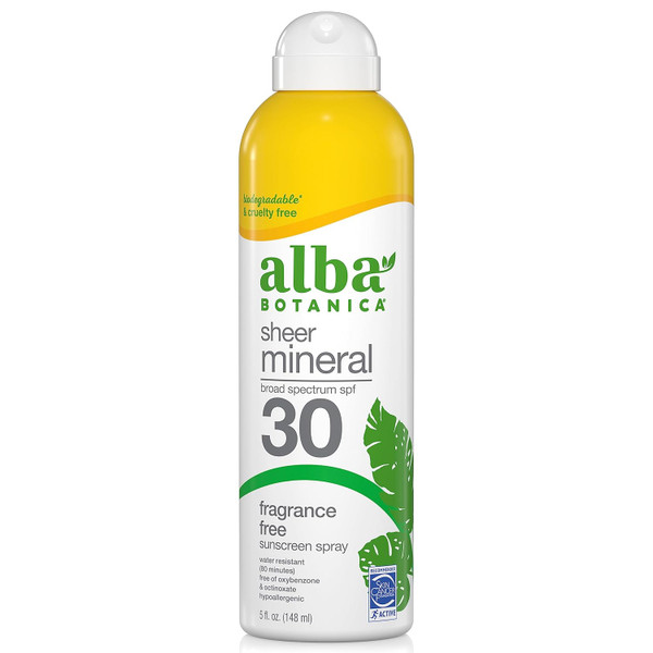 Alba Botanica Sheer Mineral Sunscreen Spray, Spf 30 5 Fl Oz