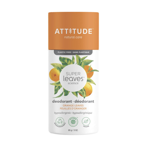 Attitude Plastic Free Super Leaves Deodorant Orange, 3 Oz.