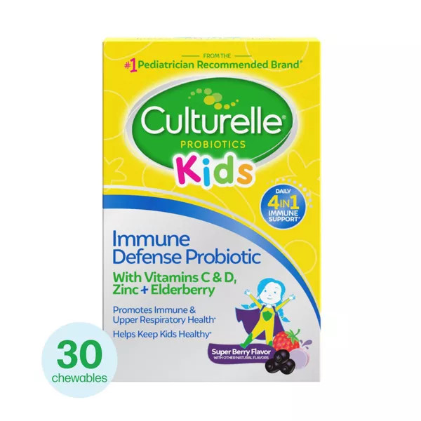 Culturelle Kids Daily Immune Defense Probiotic + Elderberry, Vitamin C And Zinc Chewable 30Ct
