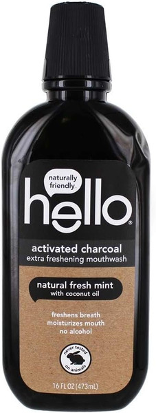 Hello Activated Charcoal Natural Fresh Mint Mouthwash 16 Fl Oz