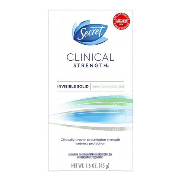 Secret Clinical Strength Invisible Solid Sensitive Antiperspirant & Deodorant, Unscented 1.60 Oz
