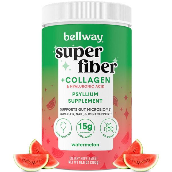 Bellway Super Fiber Powder + Collagen, Psyllium Supplement 10.6 Oz