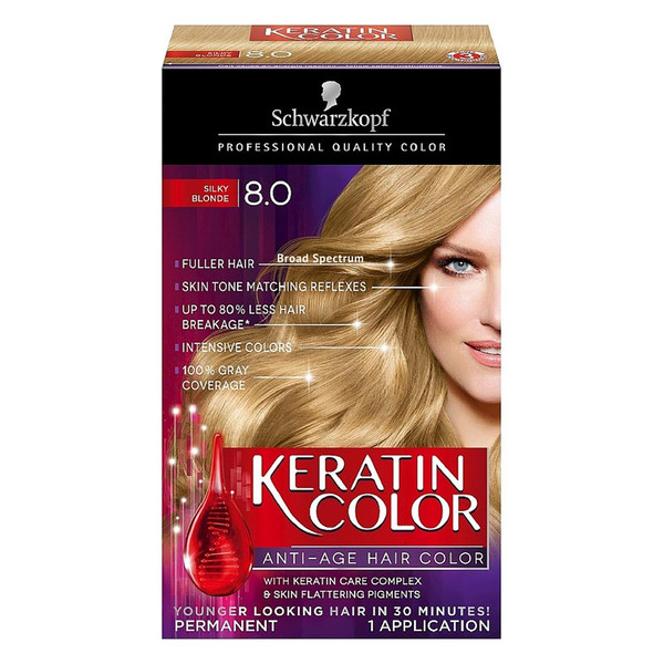 Schwarzkopf Keratin Color Anti-Age Hair Color, Silky Blonde [8.0] 1 Ea