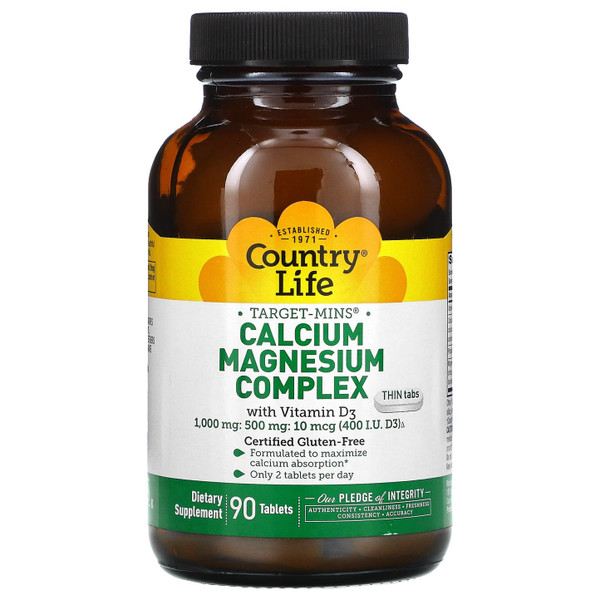Country Life Calcium Magnesium Complex With Vitamin D3-90 Ct