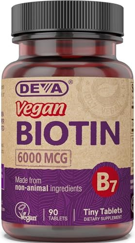 Deva Vegan Vitamin B7 Biotin 6000 mcg for Hair and Nail Strength, 90 Ea