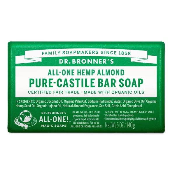 Dr. Bronner's All-One Hemp Almond Bar Soap for Nourishing Skin, 5 oz