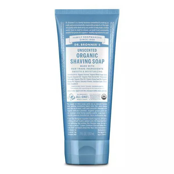 Dr. Bronner's Unscented Organic Shaving Soap for Sensitive Skin, 7 oz