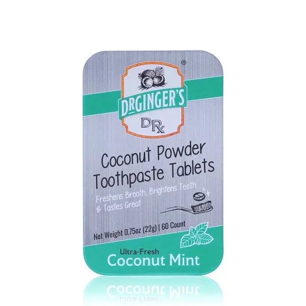 Dr. Ginger's Coconut Powder Toothpaste Tablets for Zero Waste Brushing, 60 Ea