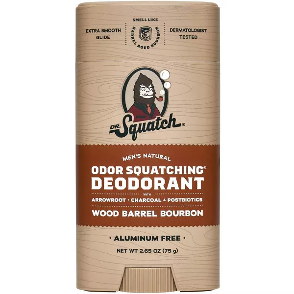 Dr. Squatch Men's Natural Deodorant Stick in Wood Barrel Bourbon Scent, 2.65 oz
