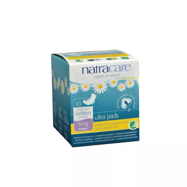 Natracare Cotton Ultra Pads Long - 10 Ct