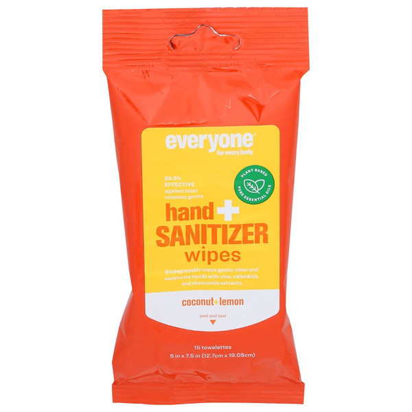 Everyone Hand Sanitizer Wipes Coconut Lemon, 15 Count