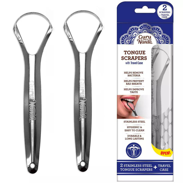 Gurunanda Stainless Steel Spoon Tongue Scraper, 2 Ct