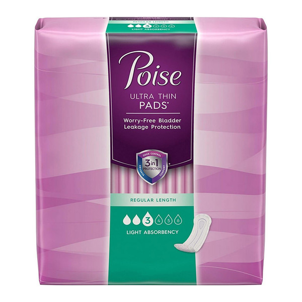 Poise Ultra Thins Light Absorbency Pads, Regular Length 30 Ea