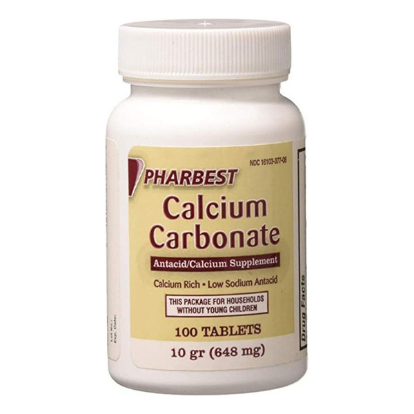 Pharbest Calcium Carbonate Antacid Supplement, 100 Ea