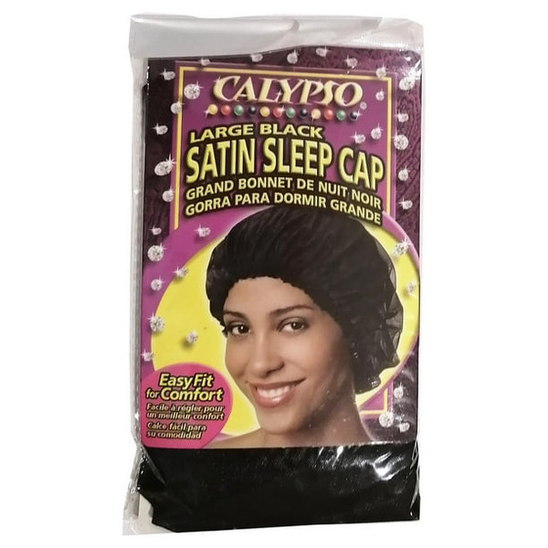 Calypso Large Black Satin Sleep Cap for Hair Protection, 1 Ea