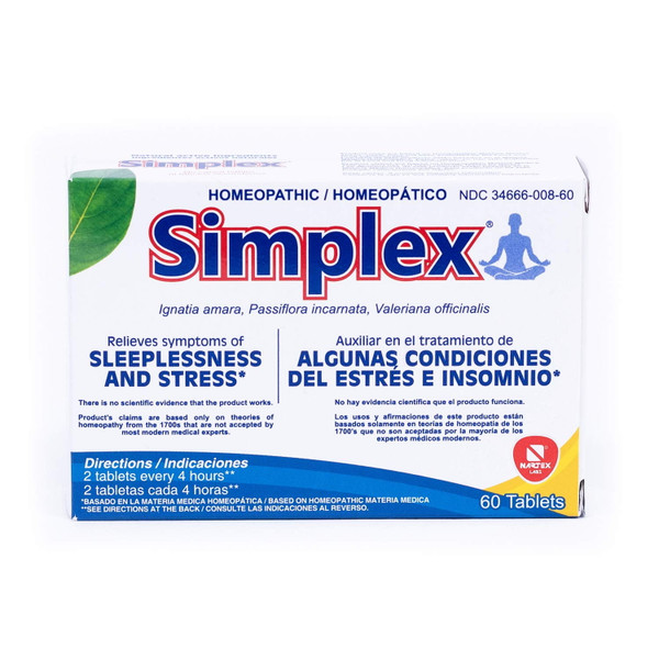 Simplex Nartex Homeopathic Sedative Tablets - 60 Ct