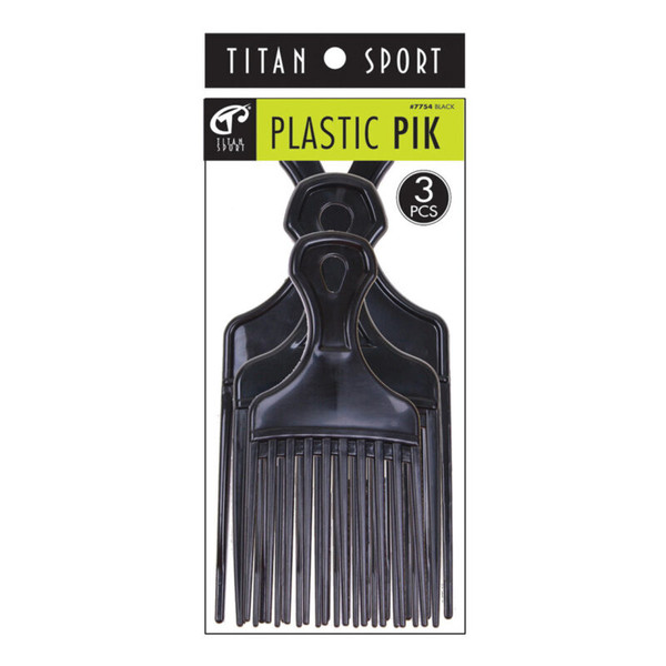 Titan Plastic Hair Pick Black Comb - 3 Ea