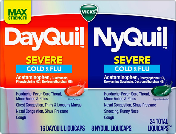 Vicks Dayquil & Nyquil Severe Cold, Flu & Congestion Medicine, 24 Count