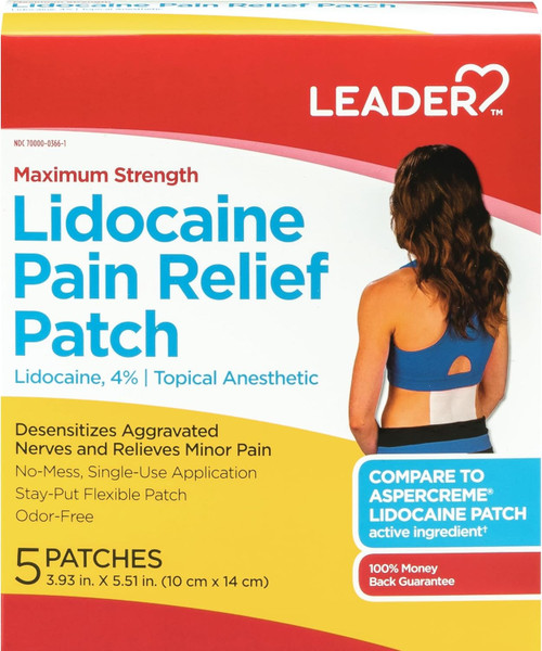 LEADER Maximum Strength Lidocaine 4% Pain Relief - 5 Patches