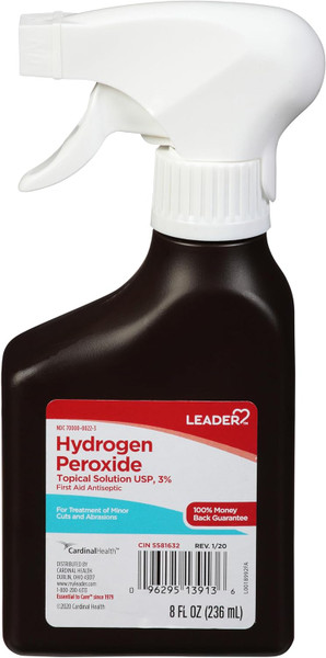 LEADER Hydrogen Peroxide Spray Bottle First Aid Antiseptic 3% Solution - 8 fl oz