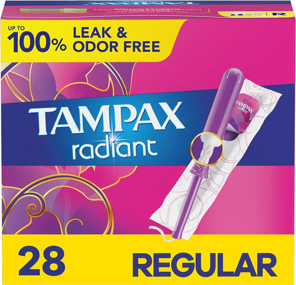Tampax Radiant Tampons Regular Absorbency, Unscented, 28 Count