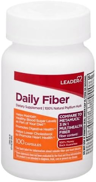 Leader Daily Psyllium Husk Powder Supplement Fiber - 100 Cap