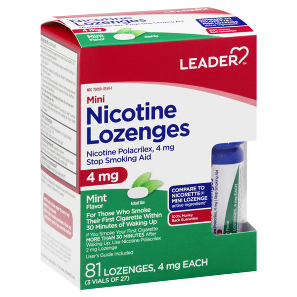 Leader Mini Nicotine Lozenges Polacrilex Stop Smoking Aid Mint Flavor - 81 Ea