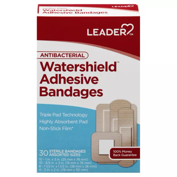 Leader Antibacterial Watershield Adhesive Bandages - 30 ea