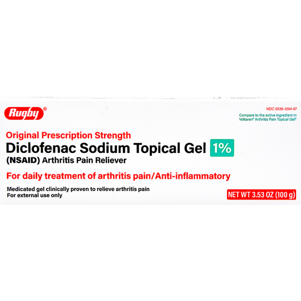 Rugby Diclofenac Sodium 1% Topical Gel Anti-Inflammatory Pain Reliever - 3.53 Oz