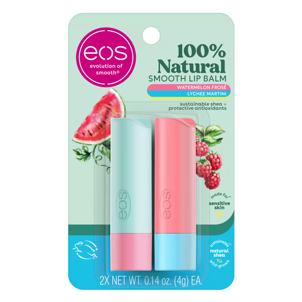 eos 100% Natural Lip Balm Sticks Watermelon Frose & Lychee Martini - 0.28 Oz