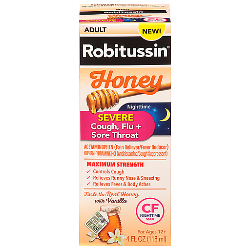 Robitussin Nighttime Honey Severe Cough, Flu, + Sore Throat - 4 fl oz