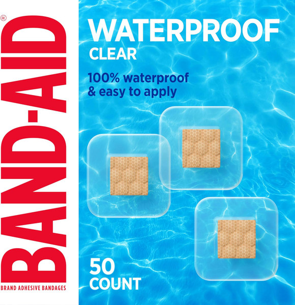 Band-Aid Adhesive Bandages Waterproof Clear Spot Square Bandages for First Aid, 50 Ea