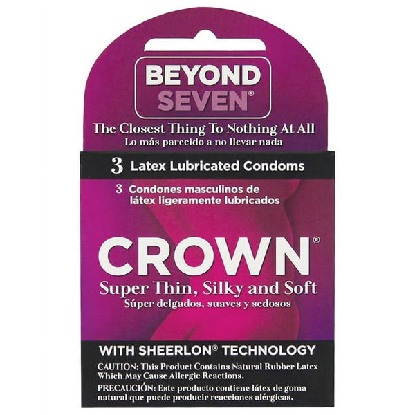 Crown Natural Rubber Latex Condoms Lightly Lubricated for Safe Protection, 3 Ea