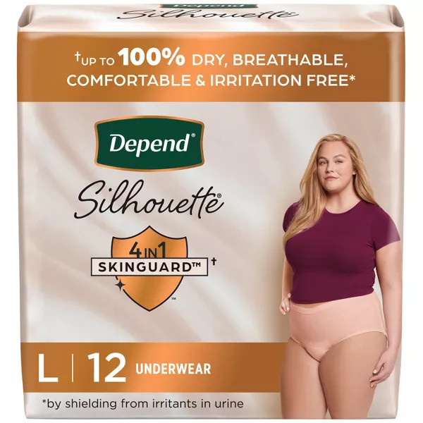 Depend Silhouette Incontinence and Postpartum Underwear for Women Large Size, 12 Ea