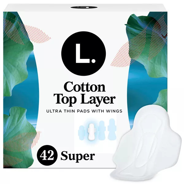 L . Ultra Cotton Top Layer Thin Super Menstrual Pads - 42 ct