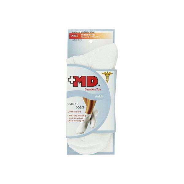 Md Usa  Ankle Diabetic Socks, Seamless Toe, Large 1 Ea