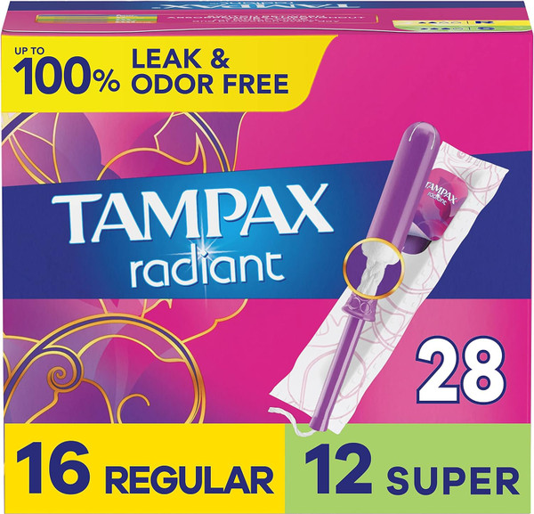 Tampax Radiant Tampons Multipack With Leakguard Braid, Regular/Super Absorbency, 28Ct
