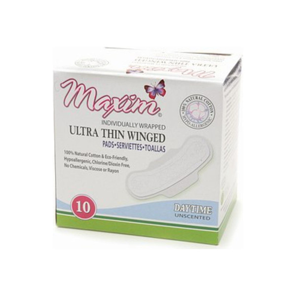 Maxim Hygiene Products Natural Ultra Thin Winged Pads, Unscented, Daytime  10 Ea