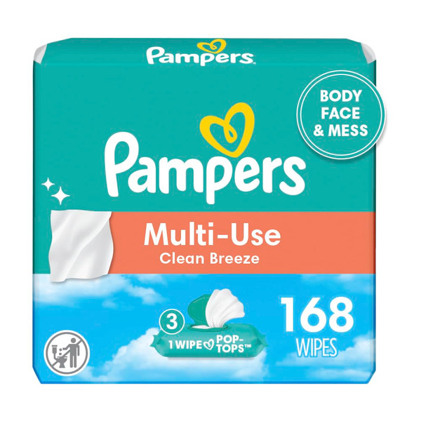Pampers Multi Use Baby Wipes, Refreshing Rain, Body, Face & Mess Wipes,168 Wipes