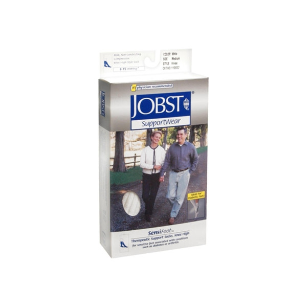 Jobst Supportwear Sensifoot Knee High Socks 8-15 Mmhg White Medium 1 Pair