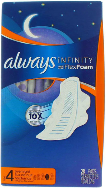 Always Infinity Flexfoam Pads For Women, Size 4, Overnight Absorbency,26 Count
