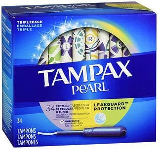 Tampax Pearl Plastic Tampons Triple Pack Unscented - 34 Ct