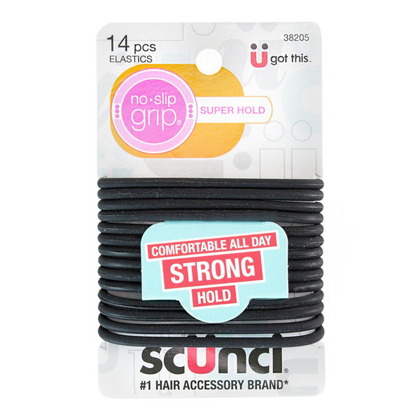 Sc++nci Everyday & Active No Slip Grip Strong Hold Gel Elastics Black, 14 CT