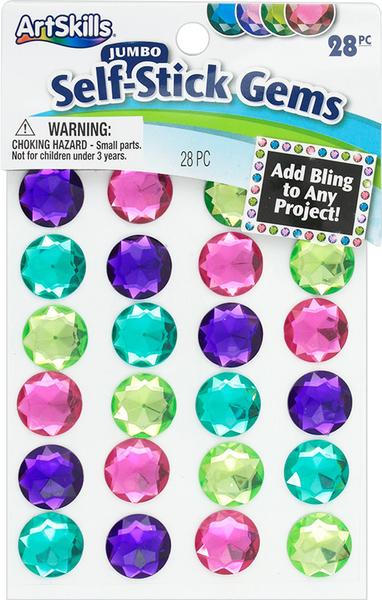 ArtSkills Self-Stick Jumbo Adhesive Gemstones Assorted Colors - 28 Count